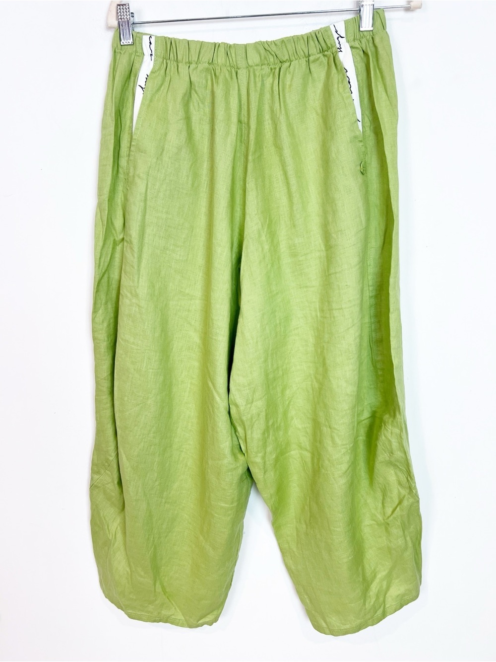 HUGO FLEAR CAPE TOWN GREEN ELASTIC WAIST LINEN CROP PANTS SZ 8/10 NWOT